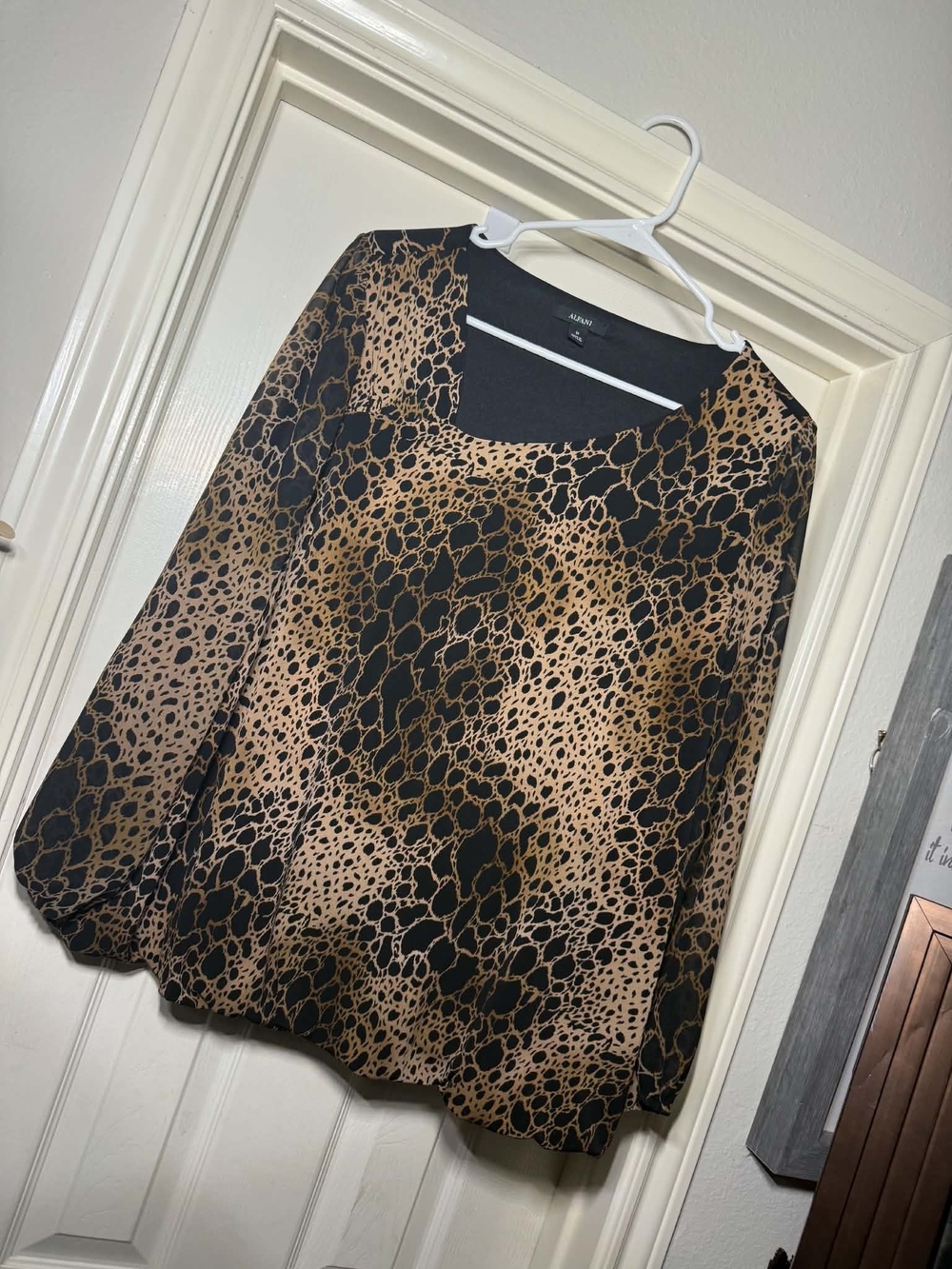 Alfani Black & Tan Animal-Print Blouse
